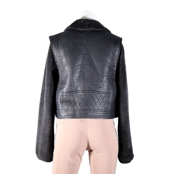 BDG Urban Outfitters Women's Medium Black Moto Jacket Teddy Sleeve Vegan Bomber - Picture 7 of 7